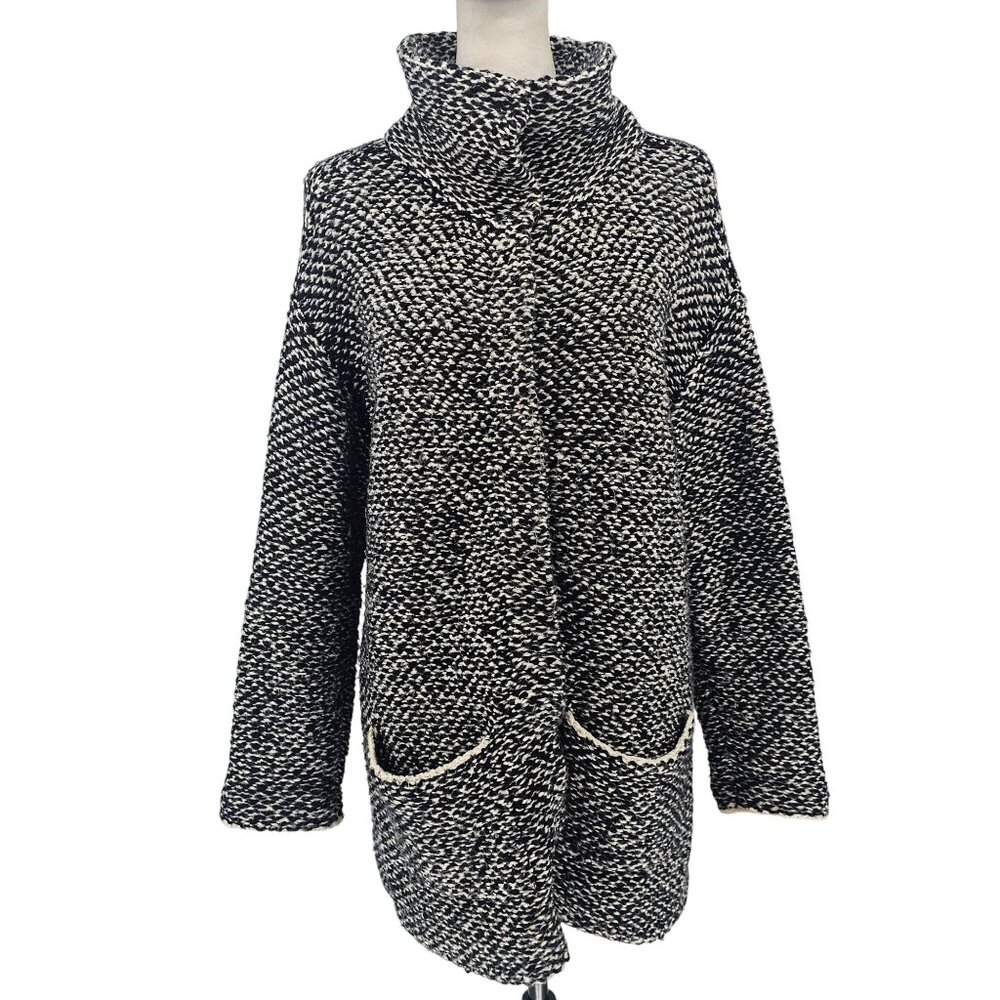 Eileen Fisher‎ Oversized  Organic Cotton Cardigan XS Black White Marled Ethical
